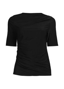 LANDS' END Silk Knit Gerafftes Shirt mit ellbogenlangen &Auml;rmeln, Damen,  Schwarz, Polyester-Mischung, by Lands' End