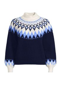 LANDS' END Flauschiger Fair Isle Pullover mit Ballon&auml;rmeln, Damen,  Blau, Polyester-Mischung/Nylon-Mischung, by Lands' End