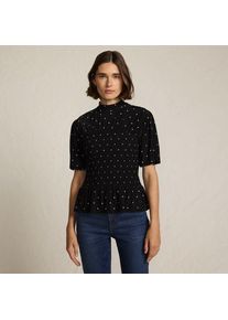LANDS' END Silk Knit Smok-Shirt mit kurzen &Auml;rmeln, Damen,  Schwarz, Polyester-Mischung, by Lands' End