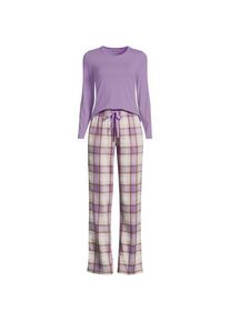LANDS' END Pyjama-Set mit Flanellhose, Damen,  Wei&szlig;, Baumwolle/Baumwoll-Mischung/Viskose-Mischung, by Lands' End