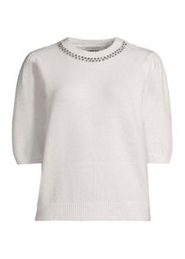 LANDS' END Kurzarm-Pullover Wool Touch mit Strassverzierung, Damen,  Wei&szlig;, Wolle/Polyester/Viskose, by Lands' End