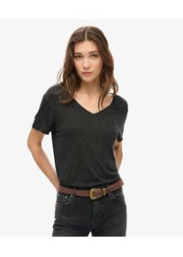 Superdry Damen Studios T-shirt mit Noppenstickerei und V-ausschnitt Schwarz - Gr&ouml;&szlig;e: 38 21024220001452FH017