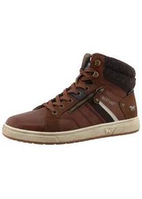 Sneaker Mustang SHOES "Merian", Herren, Gr. 45, braun (cognac), Lederimitat, Textil, used, Basic, Schuhe Sneaker, High Top Sneaker, Schn&uuml;rboots mit Rei&szlig;verschluss