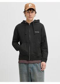 Jack & Jones Kapuzensweatshirt JACK & JONES "JORNORREBRO EMB SWEAT ZIP HOOD NOOS", Herren, Gr. XL, schwarz, angeraute Sweatware, Obermaterial: 89% Baumwolle, 11% Polyester, unifarben, relaxed fit normal, Rundhals, Rippb&uuml;ndchen, Sweatshirts Kapuzensweatshirt, mit Stickerei