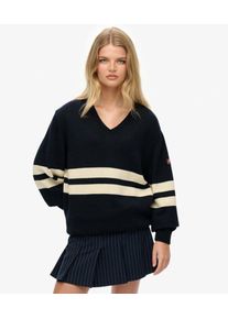 Superdry Damen OverGr&ouml;&szlig;ed Gestreifter V-ausschnitt Pullover Navy - Gr&ouml;&szlig;e: 38 2103227500687JKE017