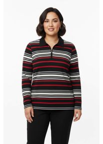 sheego Große Größen Poloshirt mit kurzem Zipper, rot-schwarz-geringelt, Größe 48 - Damen