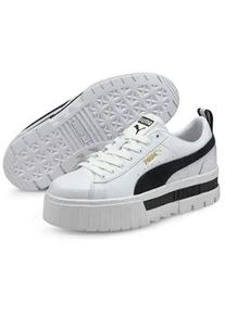 Sneaker Puma "MAYZE LTH WN'S", Damen, Gr. 40,5, schwarz-wei&szlig; (Puma wei&szlig;, Puma schwarz), Leder, Synthetik, unifarben, Schuhe Sneaker, mit Plateau-Sohle, herausnehmbare Innensohle
