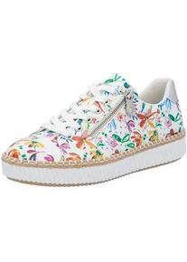 Plateausneaker Rieker, Damen, Gr. 39, bunt (wei&szlig; multi), Lederimitat, gebl&uuml;mt, Schuhe Plateausneaker, Schn&uuml;rschuh, Halbschuh, Sneaker mit seitlichem Rei&szlig;verschluss