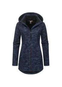 Longstrickjacke Ragwear "Leysha Melange", Damen, Gr. XXL (44), blau (navy), Grobstrick, Obermaterial: 56% Baumwolle, 44% Polyester; Innenfutter: 100% Polyester, figurumspielend ca. Mitte Oberschenkel, hoch geschlossener Ausschnitt, &Auml;rmel ohne &Auml;rmelschlitz abgesteppte Kante mit Daumenl&ouml;chern, Strickjacken Longstrickjacke, Sportliche Kapuzenjacke in melierter Strick-Optik
