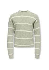 Strickpullover KIDS Only "KOGFRANCA SHORT L/S STRIPE KNT NOOS", Kinder, Gr. 146/152, desert sage stripes:small stripe birch, Strick, Obermaterial: 50% Viskose, 27% Nylon, 23% Polyester, gestreift, loose fit normal, Rundhals, Rippstrickb&uuml;ndchen, Pullover Strickpullover