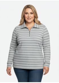 sheego Große Größen Sweatshirt im Ringel-Dessin, steingrau-ecru-geringelt, Größe 54 - Damen