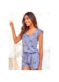 Playsuit Vivance DREAMS, Damen, Gr. 36, N-Gr, lila (lavendel, allover, gebl&uuml;mt), Single Jersey, Obermaterial: 60% Baumwolle, 40% Polyester, gebl&uuml;mt, bequem kurz, Rundhals, R&uuml;schen, Overalls, mit R&uuml;schen an der Schulter