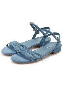 Sandale Lascana "Sommerschuh", Damen, Gr. 43, blau (hellblau), Obermaterial: 100% Textilmaterial. Decksohle: 100% Lederimitat. Futter: 100% Lederimitat. Laufsohle: 100% Synthetik, unifarben, Schuhe Riemchensandale Sandalette, Sandalette, Sommerschuh mit geflochtenen Riemchen VEGAN