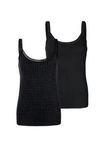 Unterhemd Lascana, Damen, Gr. 44/46, N-Gr, schwarz, Single Jersey, Obermaterial: 95% Baumwolle, 5% Elasthan. Spitze: 90% Polyamid, 10% Elasthan, gemustert, unifarben, k&ouml;rpernah, tiefer Rundhals, Unterhemden Unterhemd, aus elastischer Baumwolle, weiche Spitze, Spaghettitr&auml;ger-Top