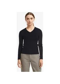 Strickpullover BOSS ORANGE "Fardella Premium Damenmode", Damen, Gr. M, blau (dunkelblau 408), Strick, Obermaterial: 100% Baumwolle, unifarben, V-Ausschnitt, Pullover Strickpullover, mit Ajour&eacute;-Details