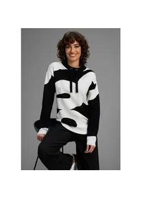 Jacquardpullover Laura Scott, Damen, Gr. 32/34, schwarz-wei&szlig; (schwarz, sanftes wei&szlig;, gemustert), Feinstrick, Obermaterial: 50% Viskose, 26% Polyamid, 24% Polyester, gemustert, figurumspielend h&uuml;ftbedeckend, Rundhals, Pullover, kuscheliger Winterstrick mit Muster und Bindeb&auml;ndern - NEUE KOLLEKTION