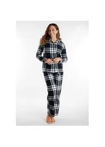 Schlafanzug Tom Tailor "Xanthi", Damen, Gr. 46 (XXXL), grau (grau, dunkel, karo), Flanell, Obermaterial: 100% Baumwolle, kariert, bequem lang, V-Ausschnitt, Homewear-Sets Schlafanzug, mit langen &Auml;rmeln, kariert, Kn&ouml;pfe