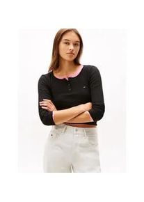 Tommy Hilfiger Langarmshirt TOMMY JEANS "TJW SLIM SH IRREGULAR RIB LS", Damen, Gr. XL (42), schwarz, Single Jersey, Obermaterial: 95% Baumwolle, 5% Elasthan, unifarben, figurbetont, Rundhals, Shirts Langarmshirt, in gerippter Struktur