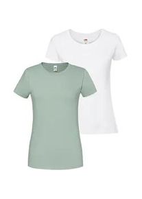Rundhalsshirt Fruit of the Loom "Lady Fit Premium", Damen, Gr. XXL (44), wei&szlig; (wei&szlig;, sage), Single Jersey, Obermaterial: 100% Baumwolle, unifarben, Basic, figurbetont, Rundhals, eingesetzt abgesteppte Kante, Shirts Rundhalsshirt