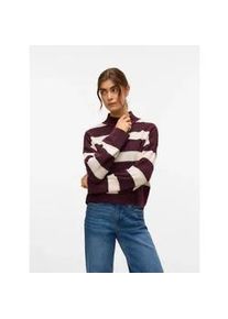 V&eacute;ro Moda Strickpullover VERO MODA "VMINEZ LS HIGHNECK SHORT PULLOVER BOO", Damen, Gr. M, winetasting detail:with birch, Strick, Obermaterial: 58% Polyester, 38% Polyacryl, 4% Elasthan, gemustert, regular fit, Rippstrickb&uuml;ndchen, Pullover Strickpullover