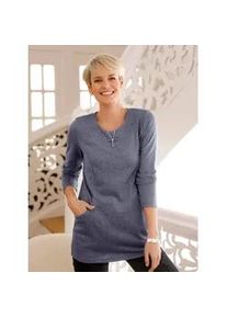 Langarmshirt Classic Basics "Winter-Shirt", Damen, Gr. 46, blau (taubenblau, schwarz, meliert), 95% Polyester, 5% Elasthan, meliert, Rundhals, Shirts Langarmshirt