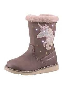 Winterstiefel Tom Tailor "Blinkschuh", Damen, Gr. 28, altrosa, Lederimitat, Textil, Glitzer, Schuhe Winterstiefel, Langschafttstiefel, Kinderstiefel mit blinkendem Einhornmotiv