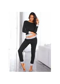 Pyjama Vivance DREAMS, Damen, Gr. 32/34, schwarz (schwarz, gepunktet), Single Jersey, Obermaterial: 98% Baumwolle, 2% Polyester, unifarben, Basic, Basic lang, Rundhals, B&uuml;ndchen, Homewear-Sets Pyjama, mit P&uuml;nktchen- und Streifenmuster