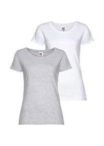 Rundhalsshirt Fruit of the Loom "Lady Fit Premium", Damen, Gr. XXL (44), wei&szlig; (wei&szlig;, grau, meliert), Single Jersey, Obermaterial: 100% Baumwolle, meliert, unifarben, Basic, figurbetont, Rundhals, eingesetzt abgesteppte Kante, Shirts Rundhalsshirt