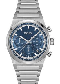 BOSS Herren Chronograph "CANDOR CHRONO"silberfarben, blau, Armbanduhren, Quarzuhr, Armbanduhr, Herrenuhr, Lederarmband, analog, Tag