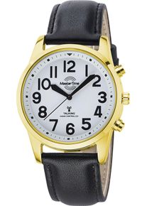 MASTER TIME Herren Funkuhr "Sprechende Funkuhr"schwarz, goldfarben, Armbanduhren, Quarzuhr, Armbanduhr, Herrenuhr, Lederarmband, analog