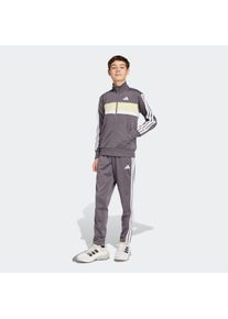 Kinder Trainingsanzug "J 3S TIBERIO TS"grau strata, weiß, powder gelb, sportlich, Gr. 128, adidas Sportswear, Obermaterial: 100% Polyester,