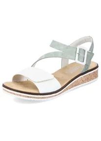 Riemchensandale Rieker, Damen, Gr. 39, gr&uuml;n (mint, wei&szlig;), Lederimitat, Schuhe Riemchensandale, Sommerschuh, Sandalette, Keilabsatz, mit asymmetrischem Riemchen