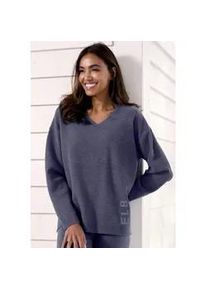 Sweater ELBSAND, Damen, Gr. 48/50, blau (blau meliert), Feinstrick, Obermaterial: 50% Viskose, 28% Polyester, 22% Polyamid, meliert, unifarben, bequem h&uuml;ftlang, V-Ausschnitt, Sweatshirts Sweater, aus hochwertigen Strick, Topseller