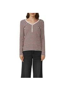 Langarmshirt s.Oliver, Damen, Gr. 42, schwarz merlot, Rippware, Obermaterial: 95% Baumwolle, 5% Elasthan, unifarben, figurbetont h&uuml;ftbedeckend, V-Ausschnitt, Shirts Langarmshirt, mit kurzer Knopfleiste, in Ripp-Optik