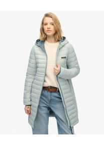 Superdry Damen Logo Abzeichen Fuji Lite Mittellange Steppjacke Mit Kapuze, Hellgrau & Schwarz - Gr&ouml;&szlig;e: 40 20822185006462WW019