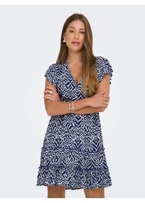 Only Damen Minikleid "ONLCLAUDETTE LIFE SS MINI DRESS WVN NOOS"ombre blau aop:claudette grafic, modisch, Gr. XS, bedruckt, Web, Obermaterial: 100%