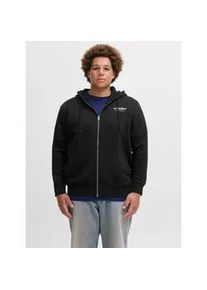 Jack & Jones PlusSize Kapuzensweatshirt "JJESOHO SWEAT ZIP HOOD NOOS PLS", Herren, Gr. 3XL, schwarz, angeraute Sweatware, Obermaterial: 80% Baumwolle, 20% Polyester, JACK & JONES PLUSSIZE, bedruckt, regular fit, Rippb&uuml;ndchen, Sweatshirts