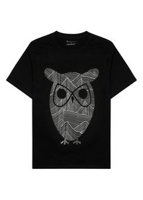 KnowledgeCotton Apparel Regular Mountain OWL Printed T-Shirt Herren (Gr S |schwarz)