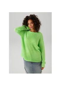 Strickpullover Aniston CASUAL, Damen, Gr. 38, gr&uuml;n (limette, beige, meliert), Strick, Obermaterial: 84% Polyacryl, 16% Baumwolle, meliert, l&auml;ssig geschnitten h&uuml;ftlang, Rundhals, Rippstrickb&uuml;ndchen, Pullover Strickpullover, aus effektvollem Melange-Garn
