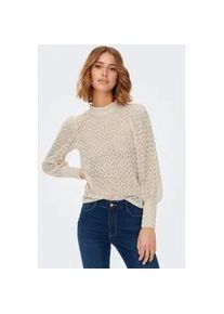 Jacqueline de Yong Spitzenshirt JDY "JDYAVERY L/S LACE TOP JRS NOOS", Damen, Gr. M, beige (sandshell), Single Jersey, Obermaterial: 100% Polyester, unifarben, regular fit taillenbedeckt, hoch geschlossener Ausschnitt, Puff&auml;rmel lange Manschette, Shirts