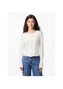 Strickjacke Pieces "PCMARIE LS POIN CARDIGAN JRS NOOS BC", Damen, Gr. L, wei&szlig; (cloud dancer), Jersey, Obermaterial: 100% Baumwolle, unifarben, regular fit taillenlang, Rundhals, gewellter Abschluss, Strickjacken Strickjacke