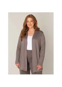 Strickjacke Base Level Curvy "Ayla", Damen, Gr. 50, grau (taupe), Strick, Obermaterial: 94% Viskose, 6% Elasthan, unifarben, figurumspielend ca. Mitte Oberschenkel, eingesetzt abgesteppt, Strickjacken Strickjacke, im verschlusslosen Design