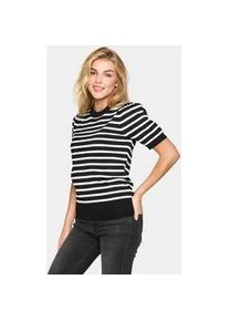Kurzarmpullover SAINT TROPEZ "MilaSZ SS Striped", Damen, Gr. XS, schwarz (schwarz mila stripe), Strick, Obermaterial: 80% Viskose, 20% Polyacryl, gestreift, regular fit normal, Rundhals, Pullover
