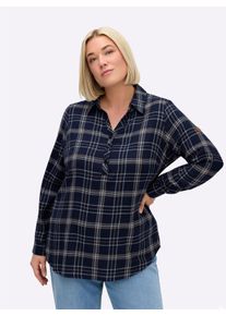 sheego Große Größen Flanellbluse mit krempelbaren Ärmeln, marine-weiß-kariert, Größe 40 - Damen