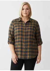 sheego Gro&szlig;e Gr&ouml;&szlig;en Flanellbluse mit Karo-Muster, oliv-rostrot-kariert, Gr&ouml;&szlig;e 38 - Damen