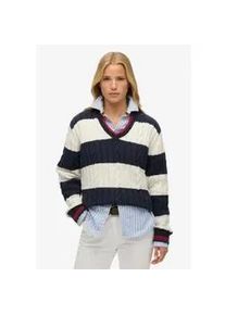 Superdry f&uuml;r Damen. W6110703A Gestreifter Oversized-Pullover wei&szlig; (S), L&auml;ssig, Baumwolle, Langarm
