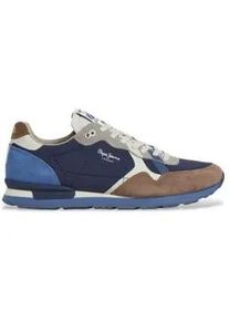 Pepe Jeans f&uuml;r Herren. PMS400002 Brit Prints Leder Sneakers navy (45), Wohnung, Schn&uuml;rsenkel, L&auml;ssig, Marine