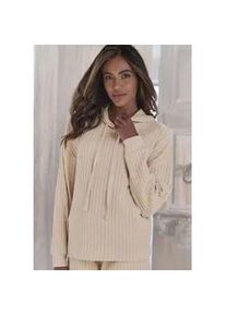 Hoodie Lascana, Damen, Gr. 32/34, beige (sand, meliert), Rippware, Obermaterial: 56% Polyester, 41% Viskose, 3% Elasthan, meliert, unifarben, Basic, figurumspielend h&uuml;ftlang, B&uuml;ndchen, Sweatshirts Hoodie, Strickpullover mit Kapuze und in melierter Optik, Loungewear