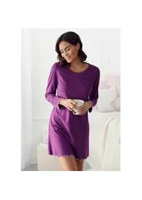 Sleepshirt Lascana, Damen, Gr. 32/34, N-Gr, lila (beere), Single Jersey, Obermaterial: 100% Baumwolle, unifarben, figurumspielend ca. Mitte Oberschenkel, Rundhals, gewellter Abschluss, Kleider Sleepshirt, mit Wellensaum