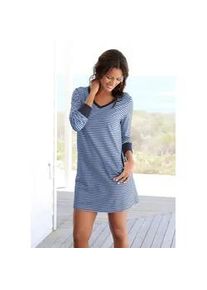 H.I.S. Nachthemd H.I.S, Damen, Gr. 44/46, N-Gr, blau (blau, gestreift), Single Jersey, Obermaterial: 100% Baumwolle, figurumspielend kurz, V-Ausschnitt, eingesetzt Rippb&uuml;ndchen kontrastfarben, Kleider Nachthemd, in Ringeloptik mit Eingrifftaschen